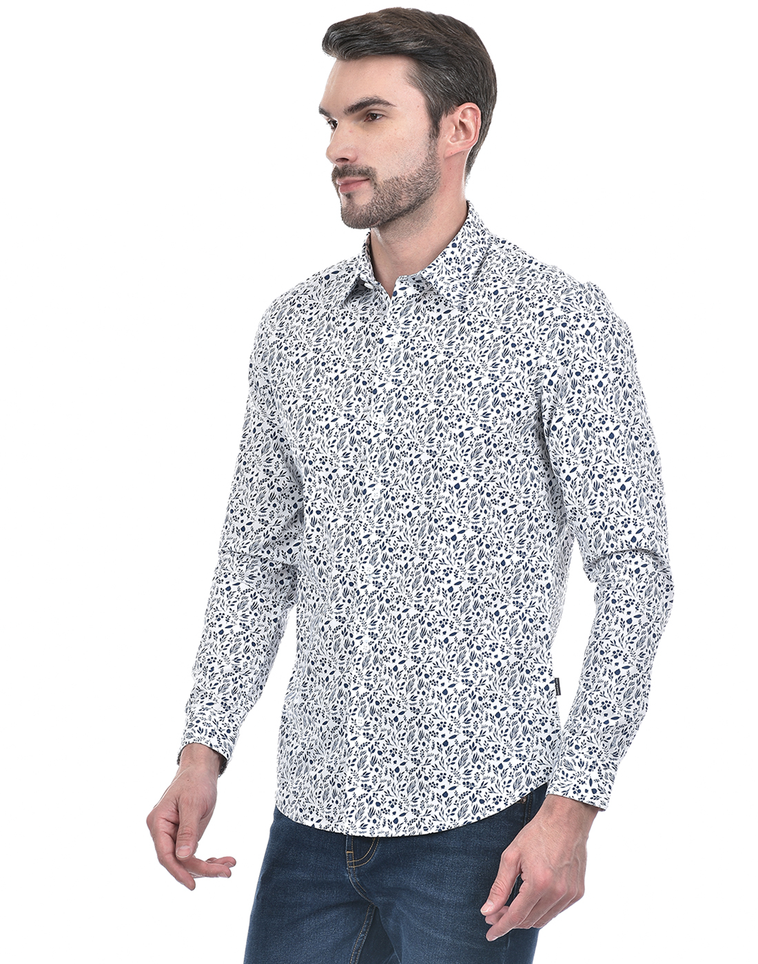 Numero Uno Men Floral Print White Shirt
